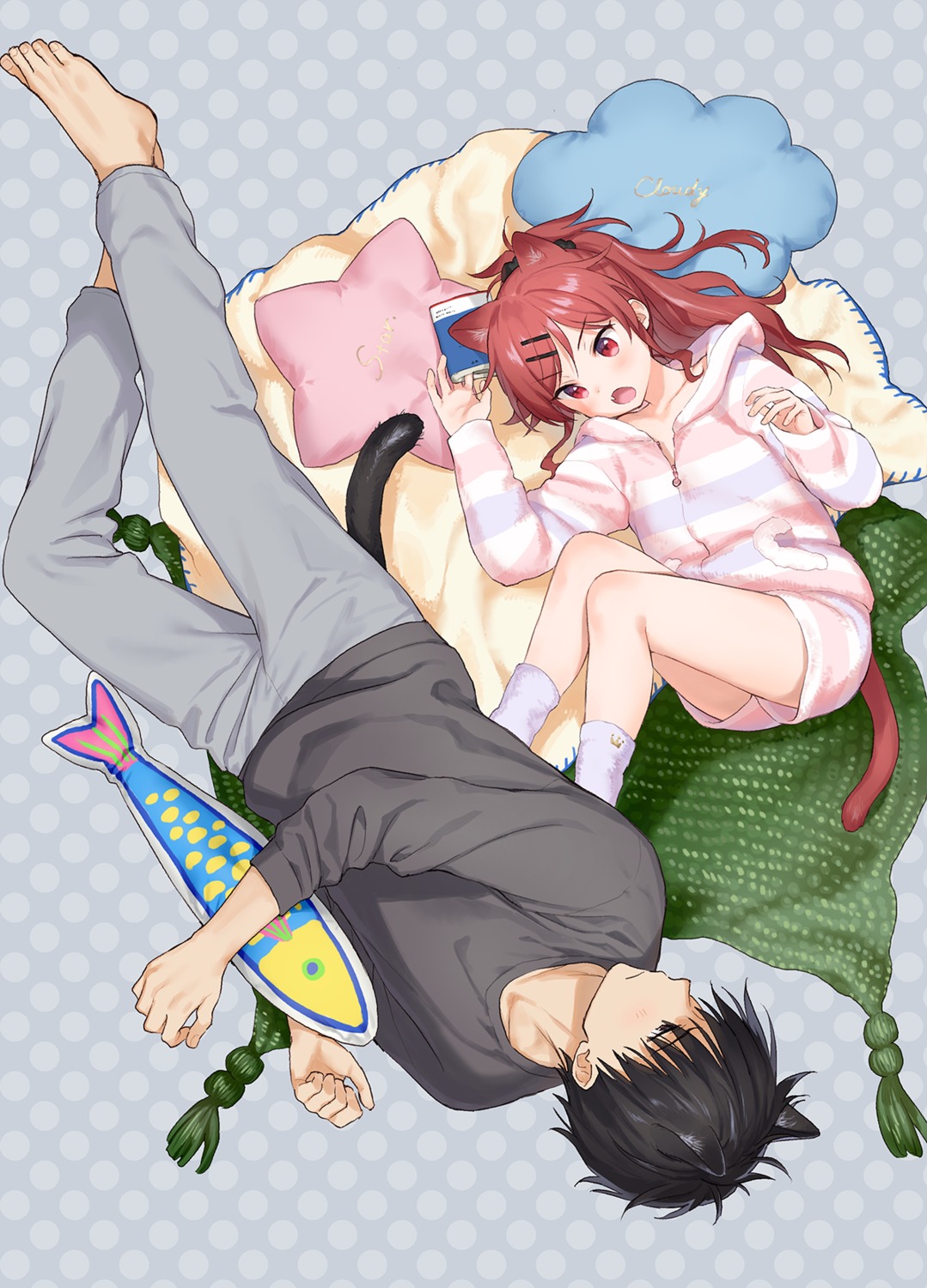 animal_ears, chigusa_asuha, chigusa_kasumi, nekomimi, pajama, qualidea_code, sekiya_asami, tail