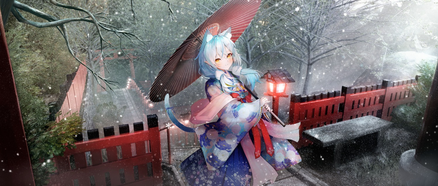 animal_ears, elf, hololive, japanese_clothes, nekomimi, pointy_ears, sumiya_sakise, tail