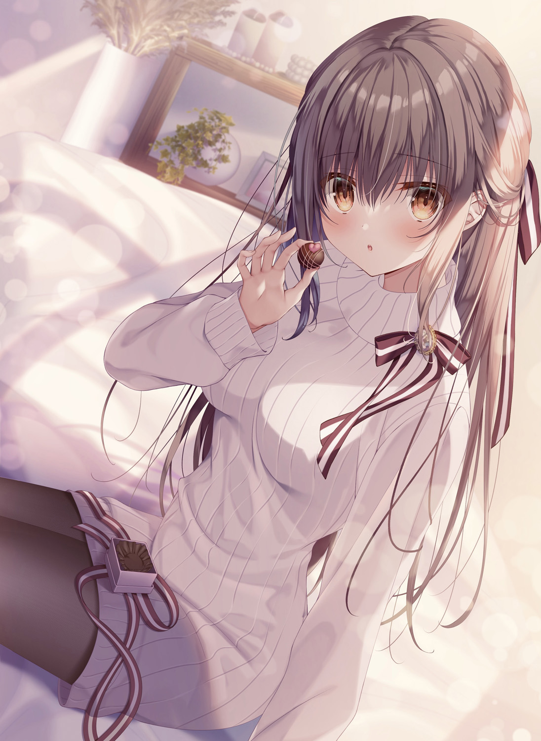 amamiya_shino, dress, pantyhose, sweater, tanihara_natsuki, valentine