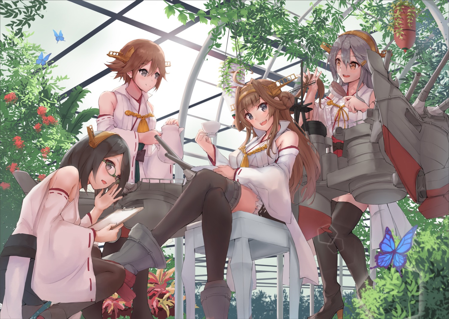 haruna_(kancolle), heels, hiei_(kancolle), japanese_clothes, k_jie, kantai_collection, kirishima_(kancolle), kongou_(kancolle)