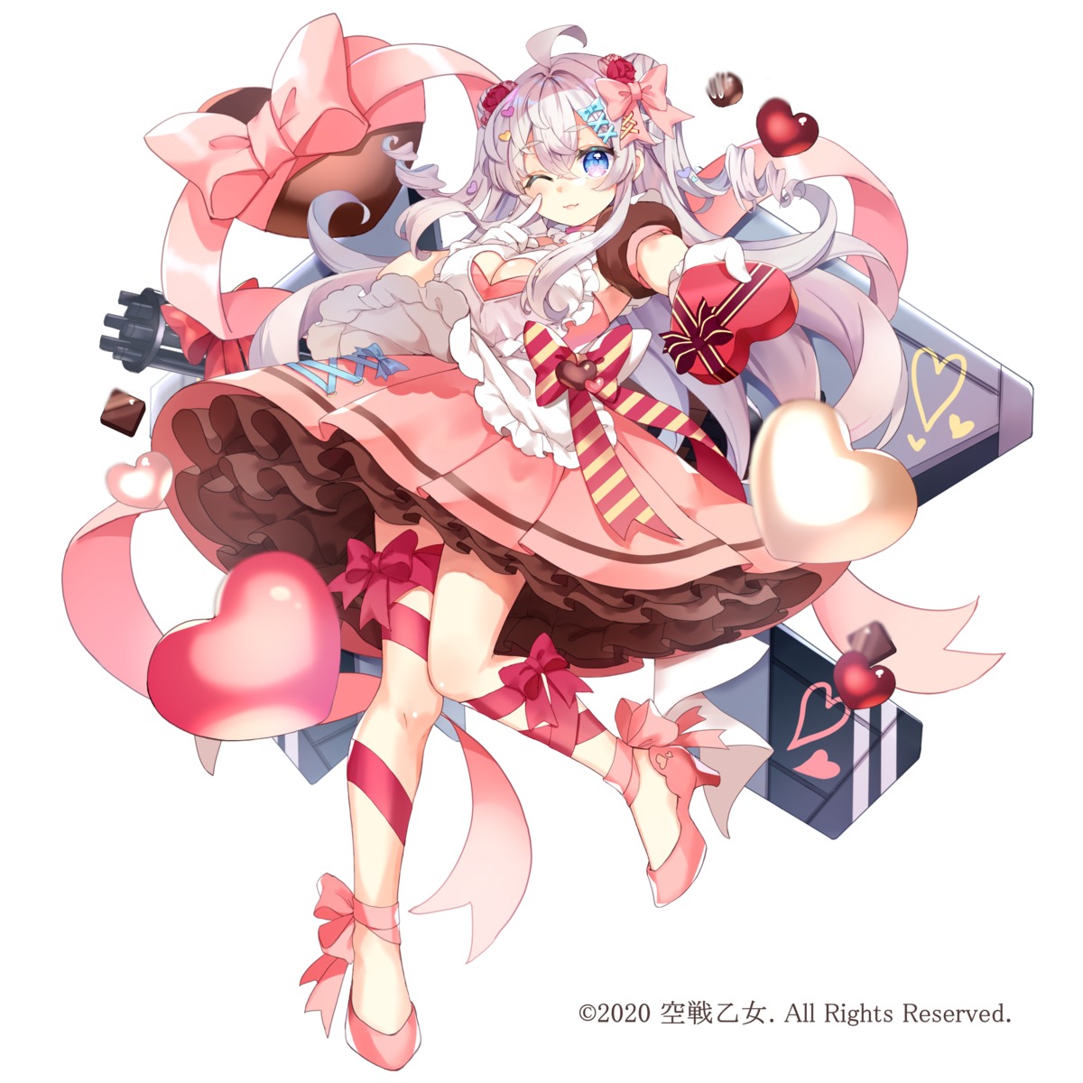 cleavage, heels, kuusen_otome_-sky_valkyries-, paragasu_(parags112), skirt_lift, valentine