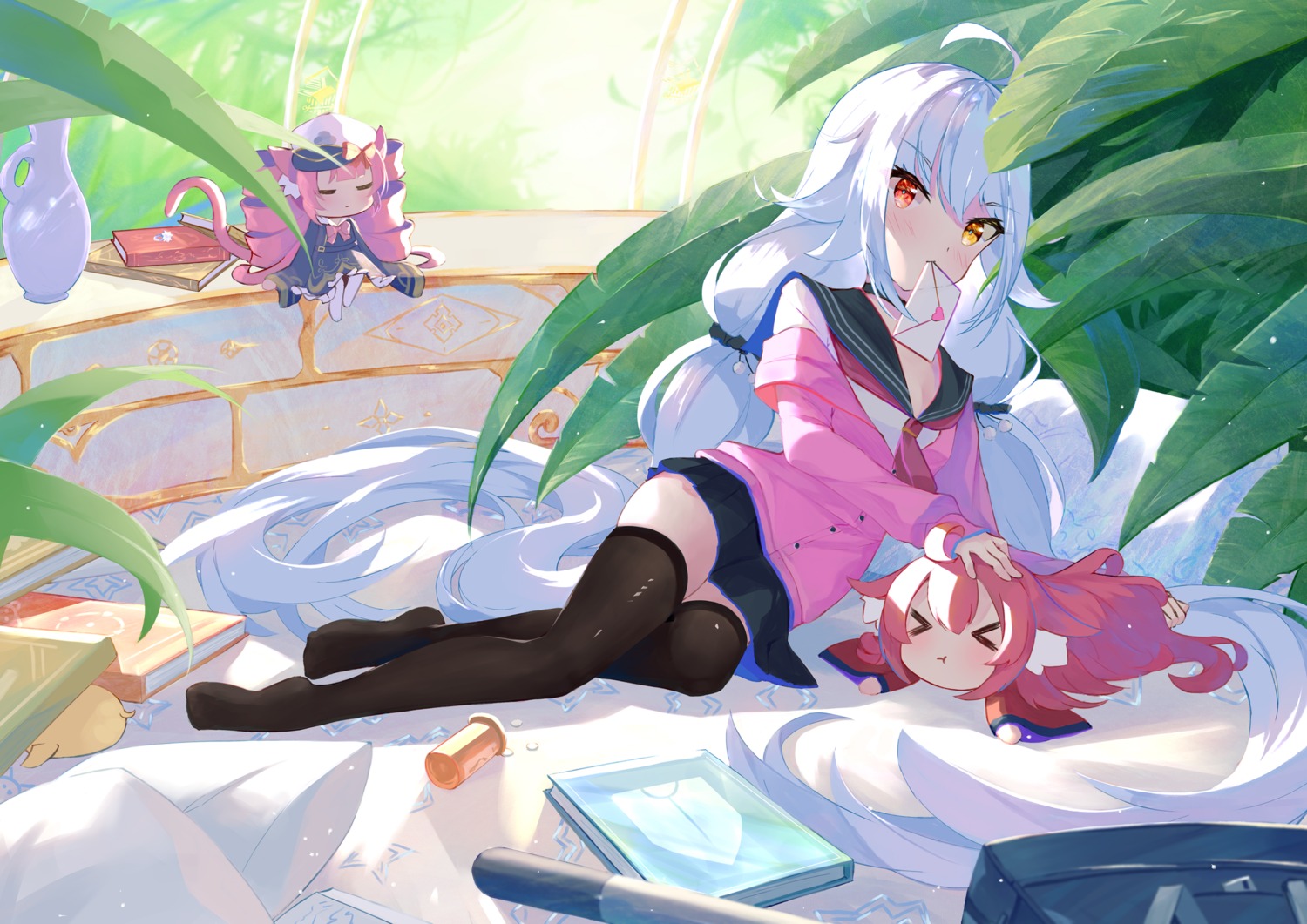 animal_ears, azur_lane, chibi, naycot, nekomimi, nicholas_(azur_lane), seifuku, tail