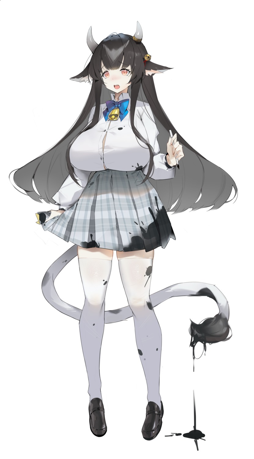 animal_ears, helic_(7317helic), horns, seifuku, skirt_lift, tail, thighhighs