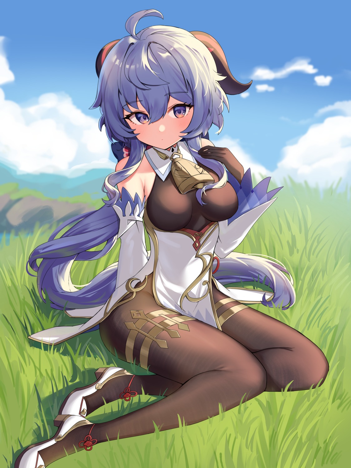 asian_clothes, ganyu, genshin_impact, heels, horns, mashilemo
