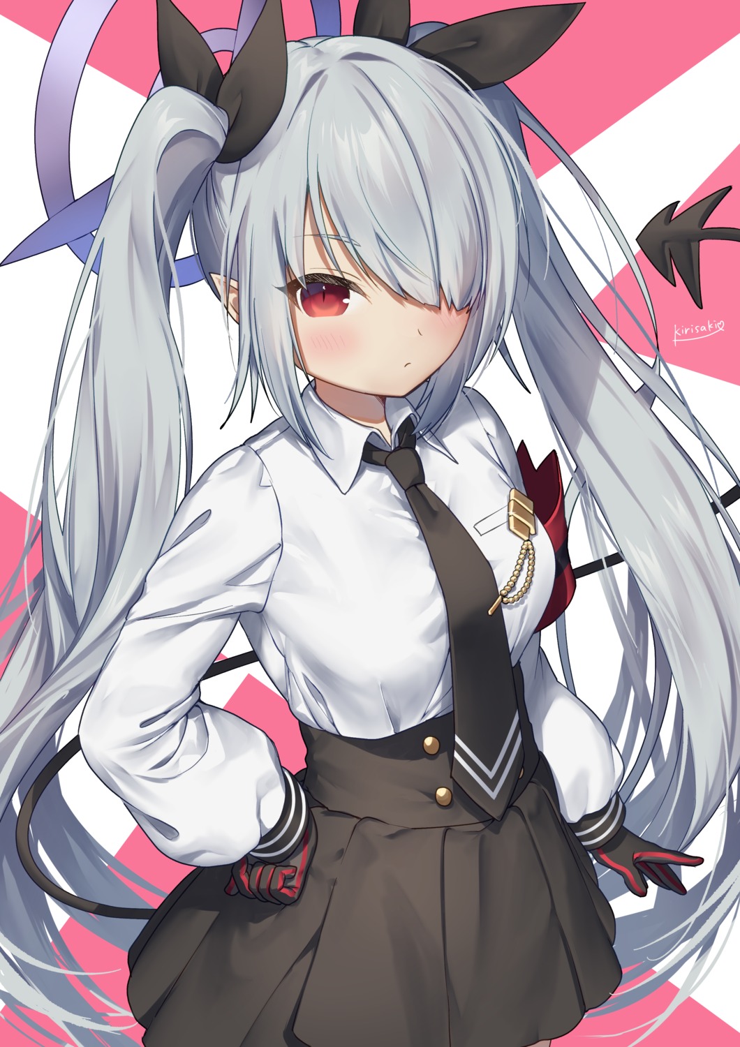 blue_archive, halo, kirisaki_shuusei, pointy_ears, seifuku, shiromi_iori, tail