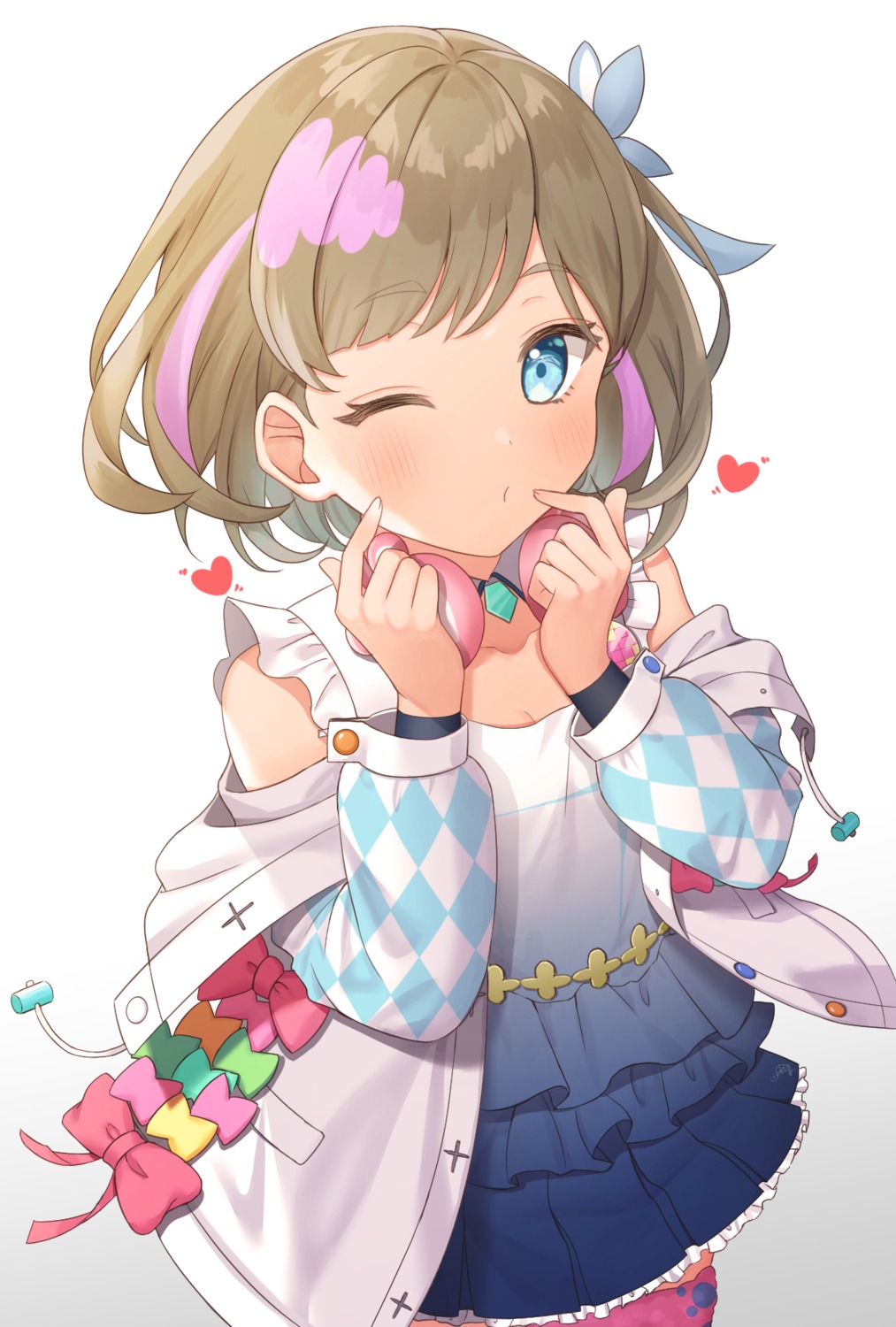 cleavage, headphones, love_live!_(series), love_live!_superstar!!, saki_usagi, tang_keke, thighhighs, uniform
