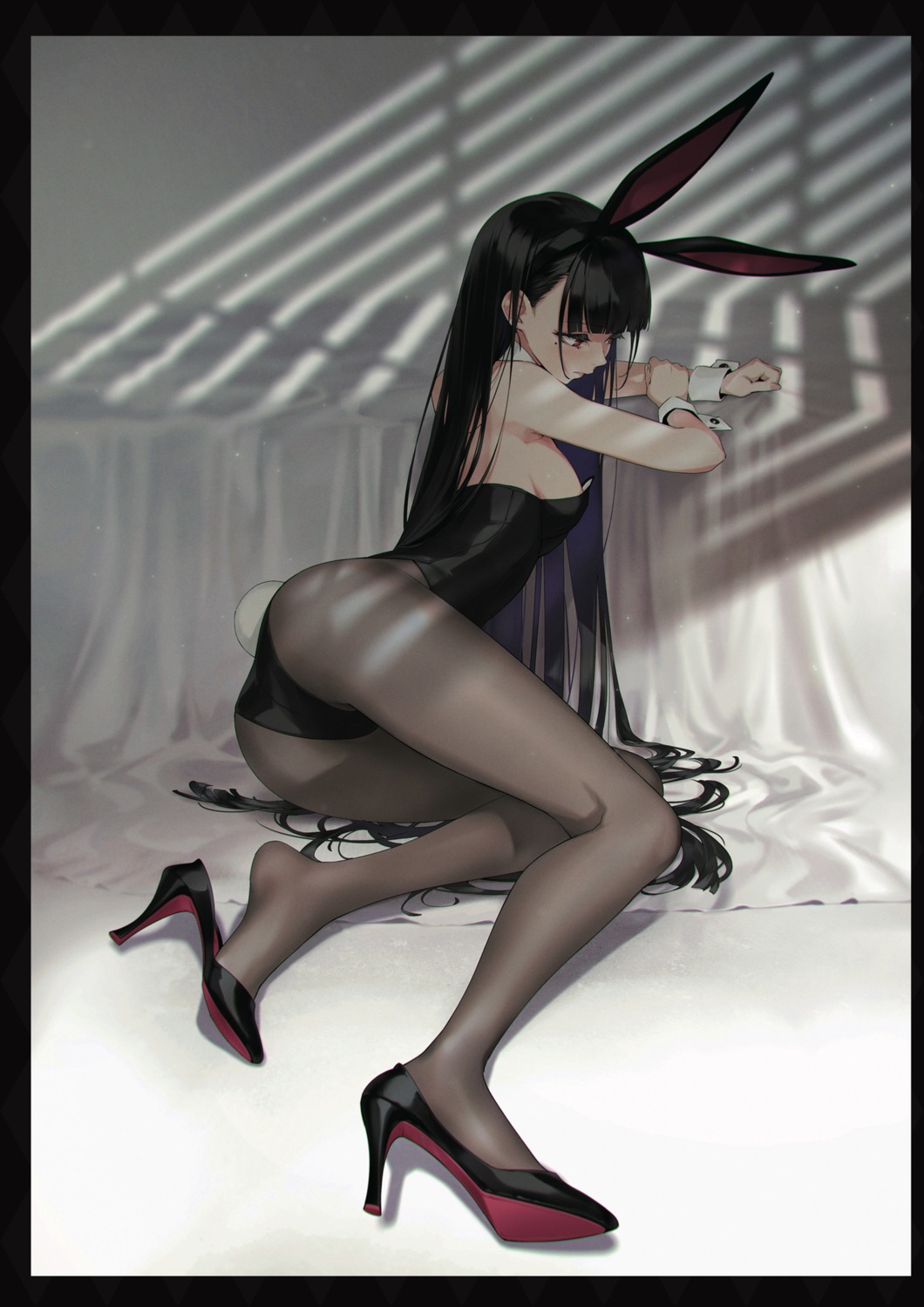 animal_ears, ass, bunny_ears, bunny_girl, fuyuno_yuuki, heels, no_bra, tail
