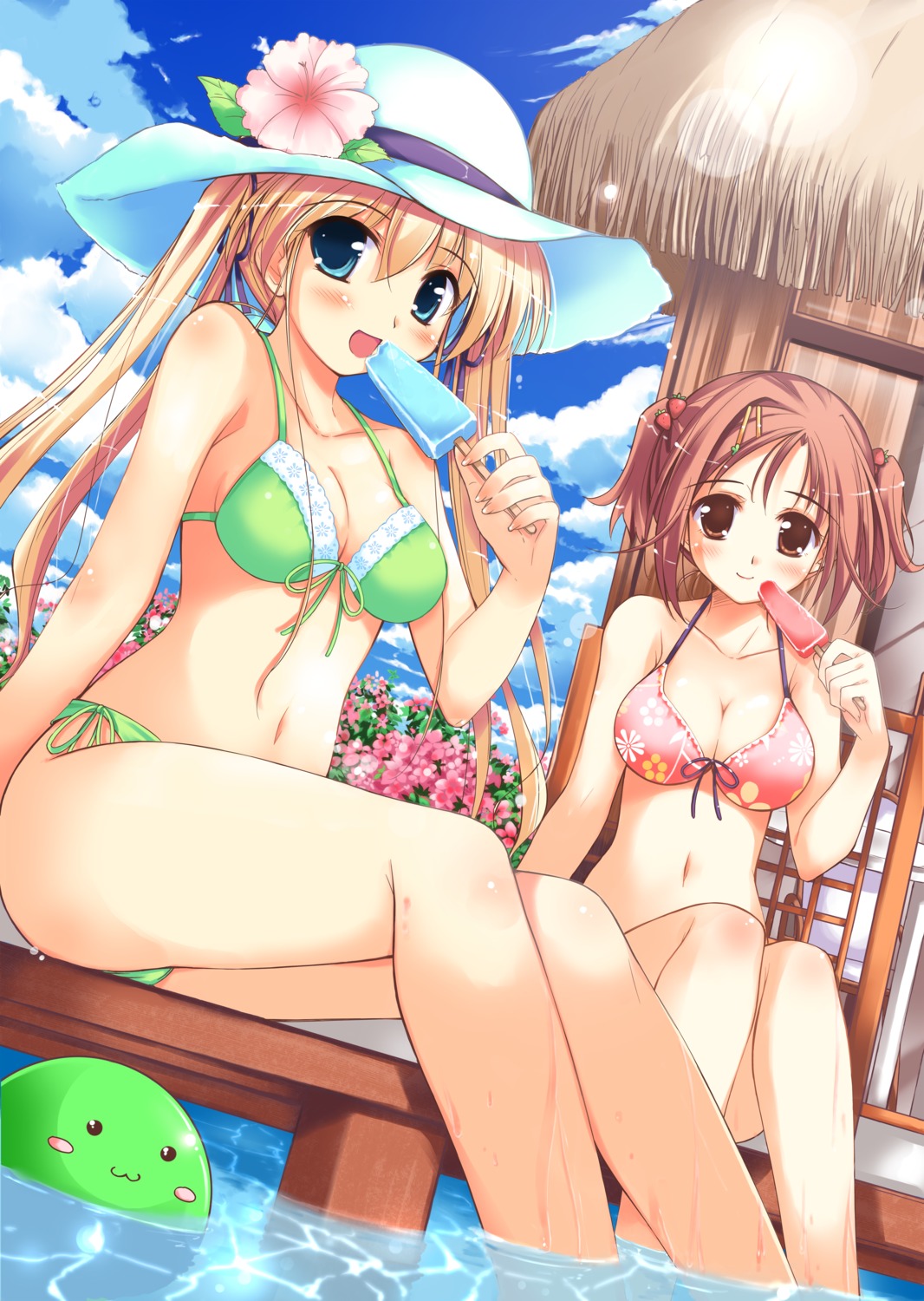 bikini, cleavage, happiness, hiiragi_anri, kamisaka_haruhi, ko~cha, swimsuits, windmill