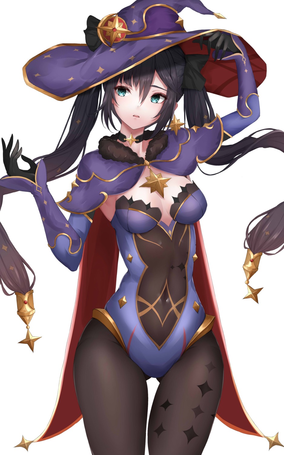 351_rane, genshin_impact, leotard, mona_megistus, no_bra, pantyhose, witch