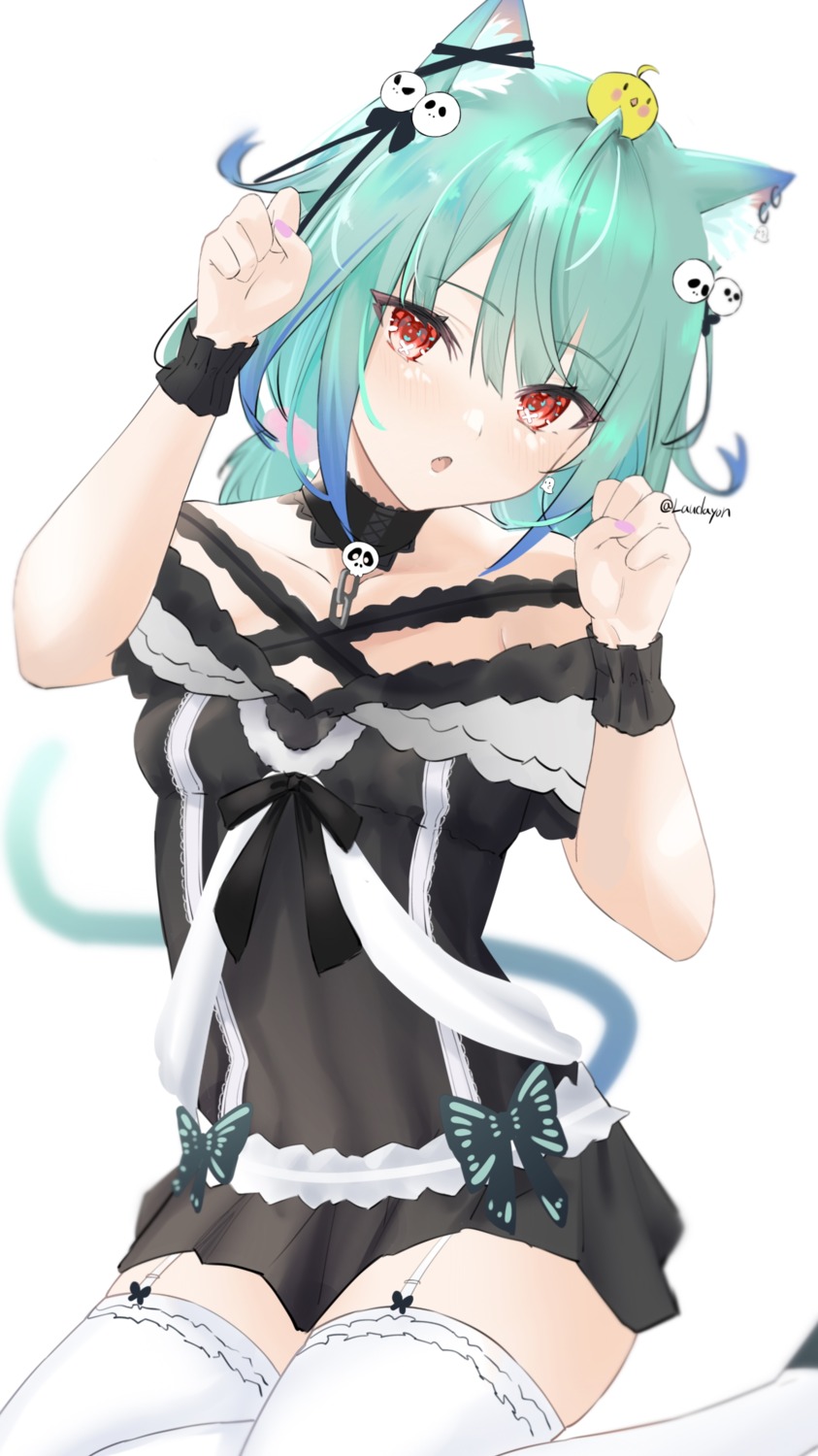 animal_ears, gothic_lolita, hololive, laudayon, lolita_fashion, nekomimi, stockings, tail