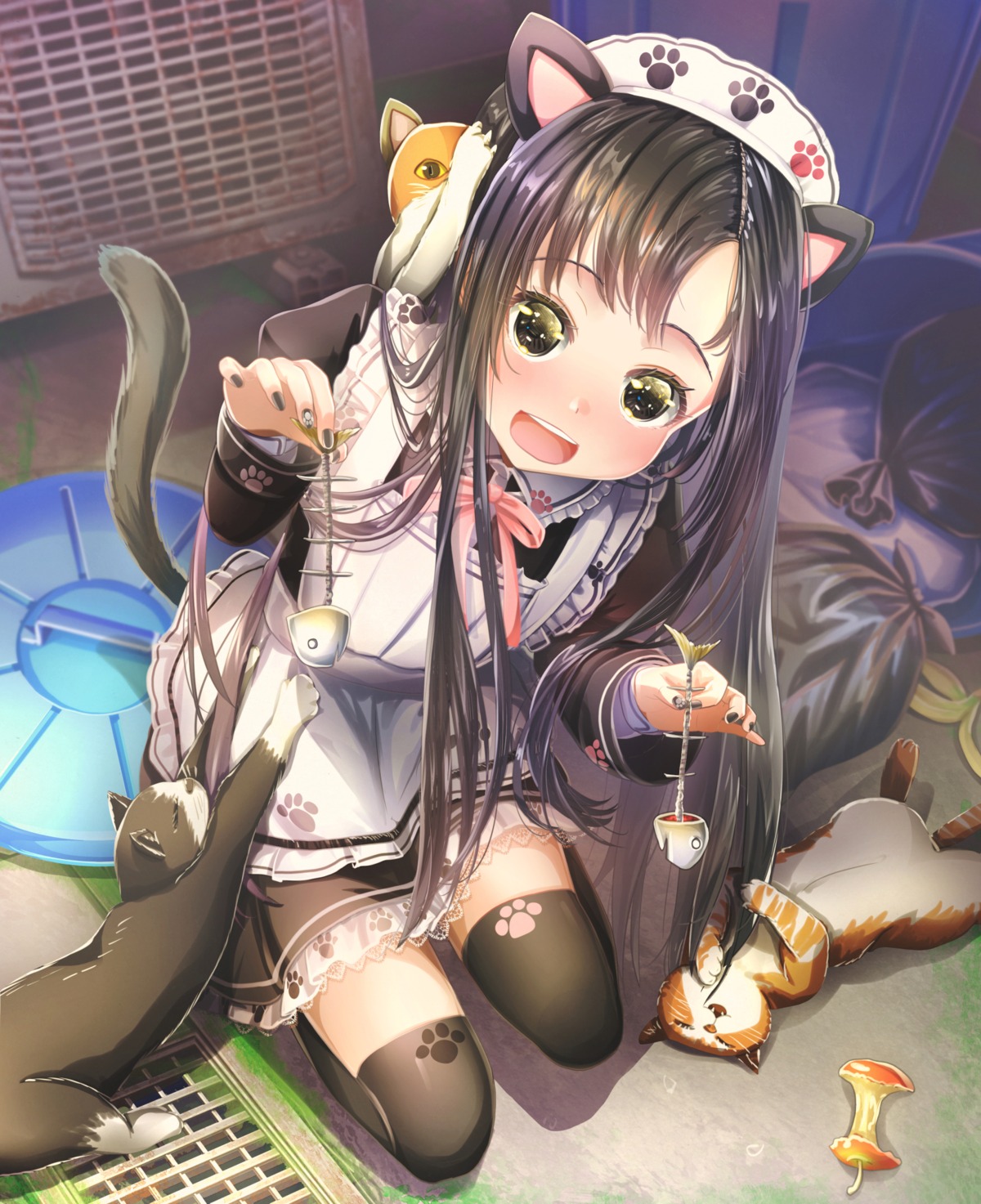 abo_(kawatasyunnnosukesabu), animal_ears, maid, neko, nekomimi, tail, thighhighs
