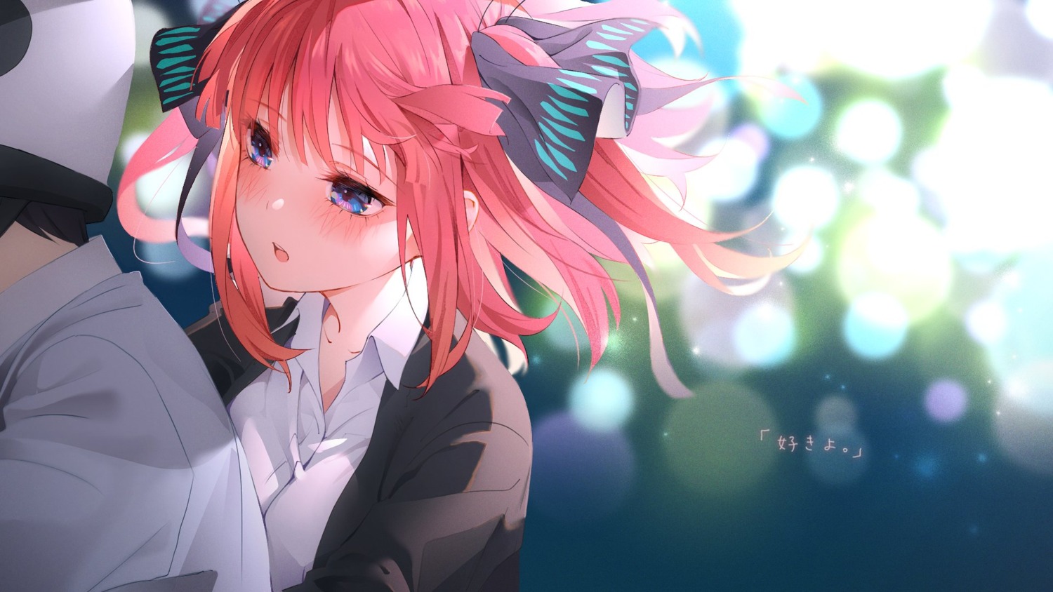 5-toubun_no_hanayome, nakano_nino, seifuku, shishamo, sweater, uesugi_fuutarou, wallpaper