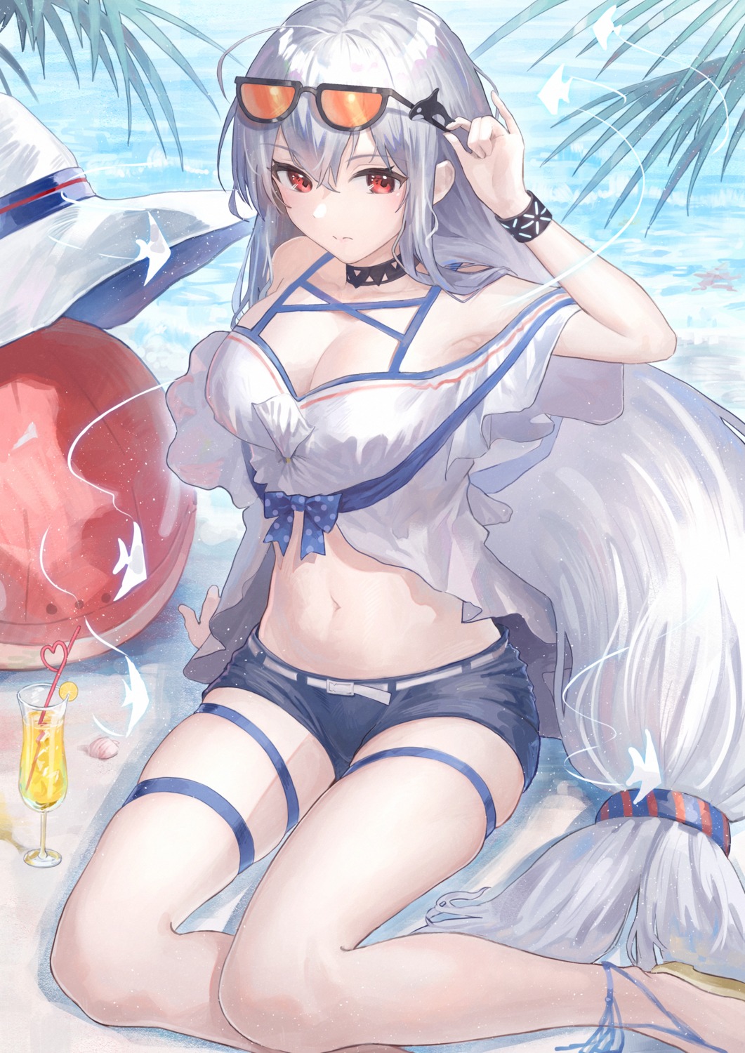 arawado, arknights, cleavage, garter, megane, skadi_(arknights)