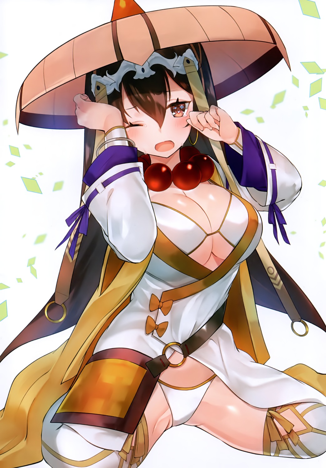 bra, fate/grand_order, japanese_clothes, open_shirt, pantsu, suzuho_hotaru, thighhighs, xuanzang_(fate)
