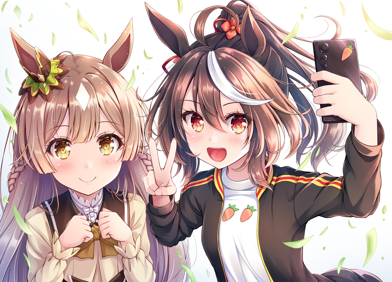 akashio, animal_ears, kitasan_black_(umamusume), satono_diamond_(umamusume), selfie, uma_musume_pretty_derby