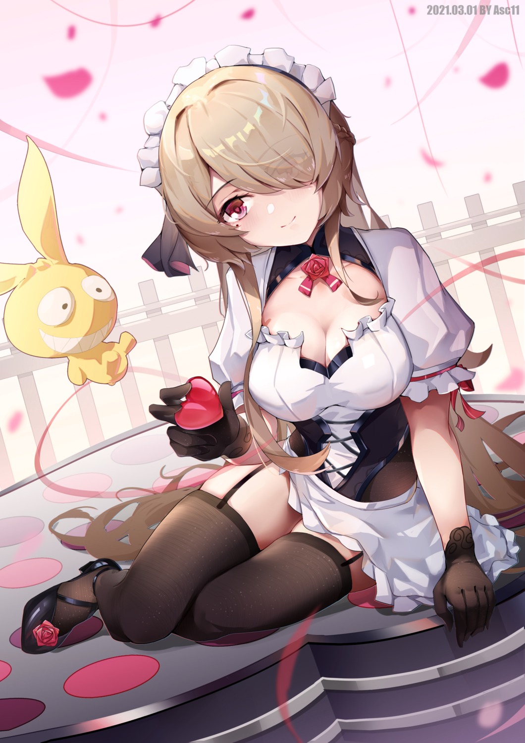 asc11, benghuai_xueyuan, cleavage, heels, honkai_impact, maid, rita_rossweisse, skirt_lift