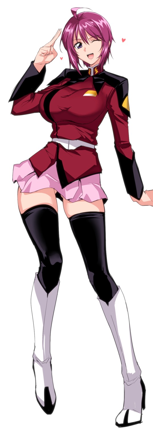 gundam, gundam_seed, gundam_seed_destiny, halcon, heels, lunamaria_hawke, pantsu, thighhighs, uniform