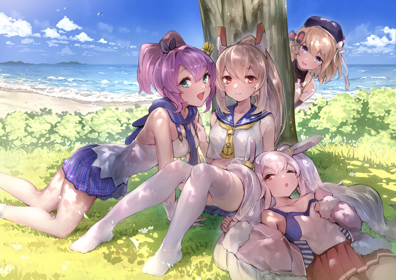 animal_ears, ayanami_(azur_lane), azur_lane, bunny_ears, javelin_(azur_lane), laffey_(azur_lane), pantsu, seifuku, skirt_lift, ta938_ka23, thighhighs, z23_(azur_lane)
