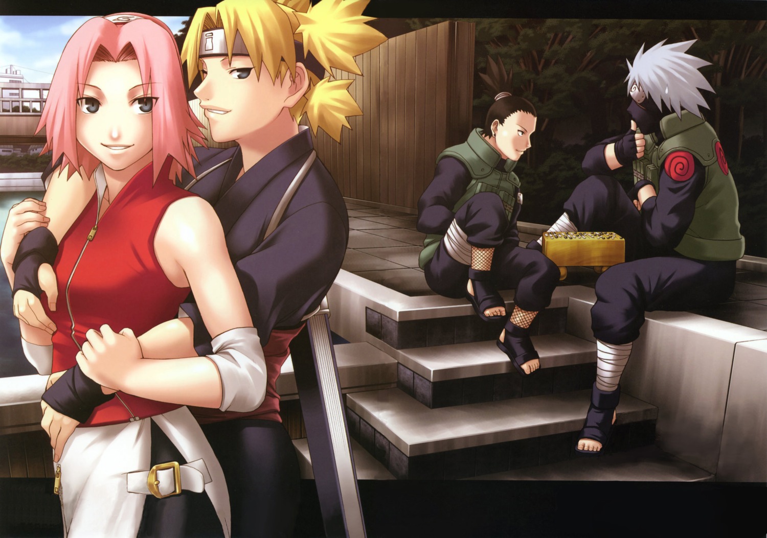 chiba_toshirou, haruno_sakura, hatake_kakashi, nara_shikamaru, naruto, temari_(naruto)
