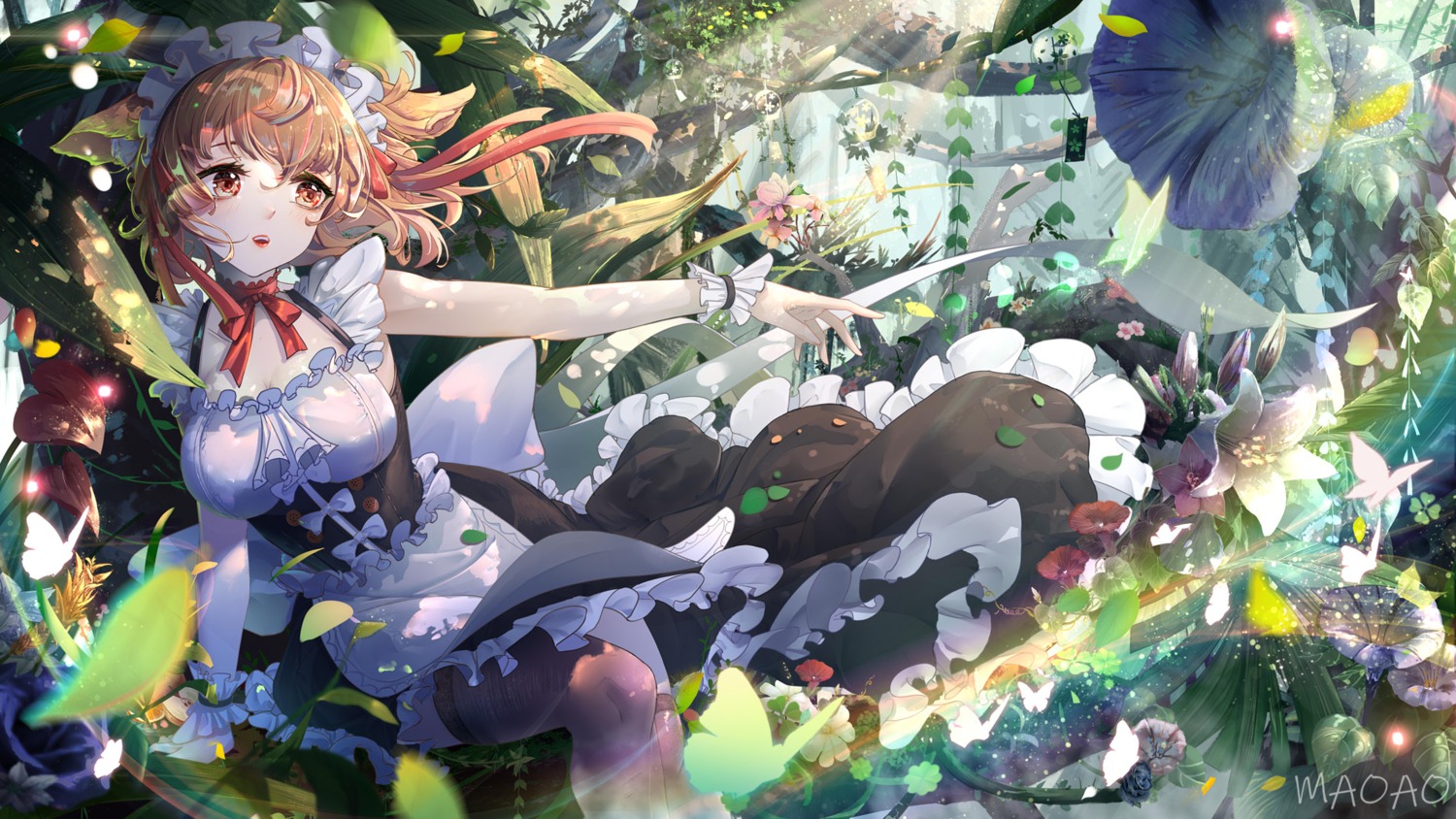 animal_ears, maid, maoao, nekomimi, skirt_lift, thighhighs