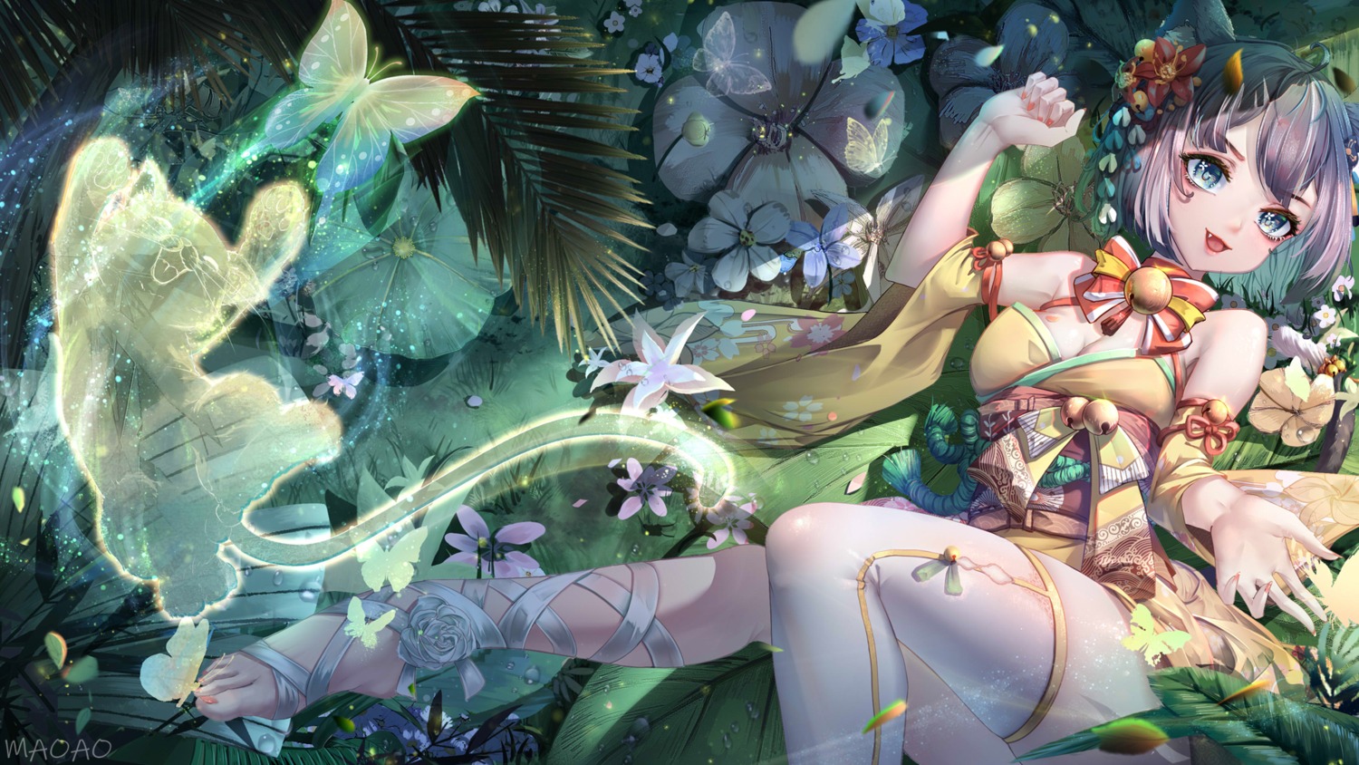 animal_ears, japanese_clothes, maoao, neko, nekomimi, thighhighs