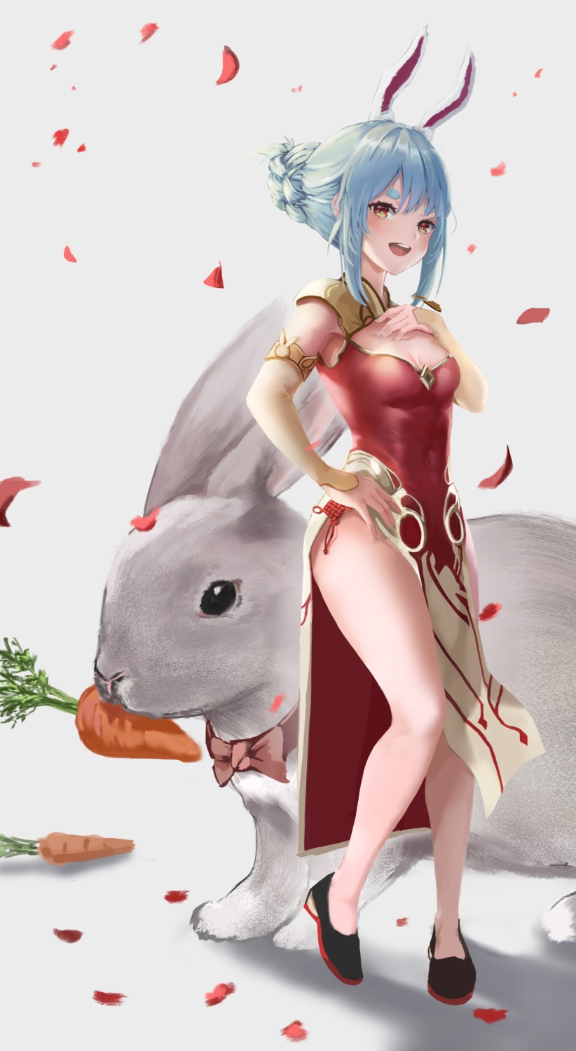 animal_ears, bunny_ears, chinadress, cleavage, gary_huang, hololive, usada_pekora