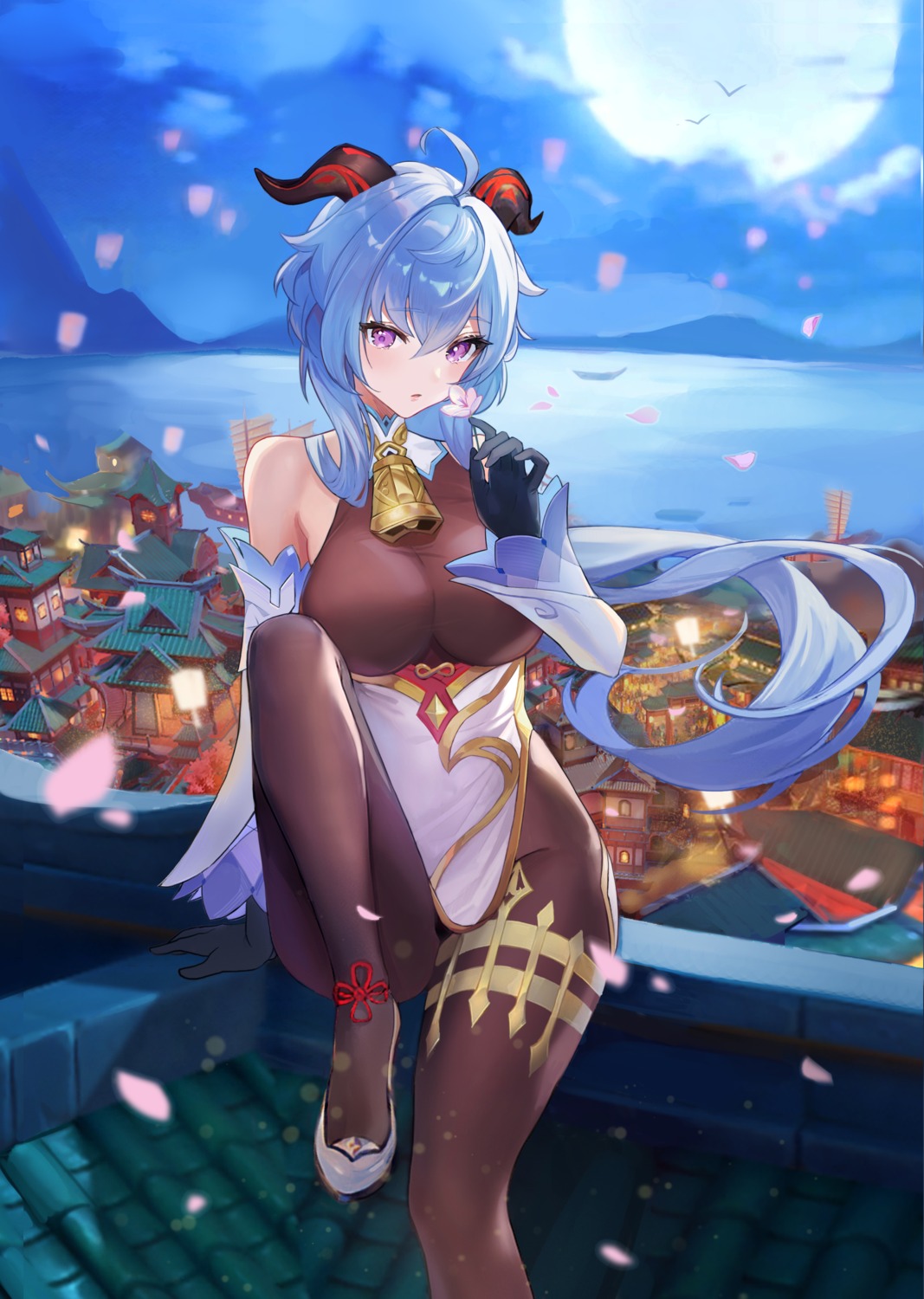 asian_clothes, ganyu, genshin_impact, horns, shaobao_(sdhx3728)