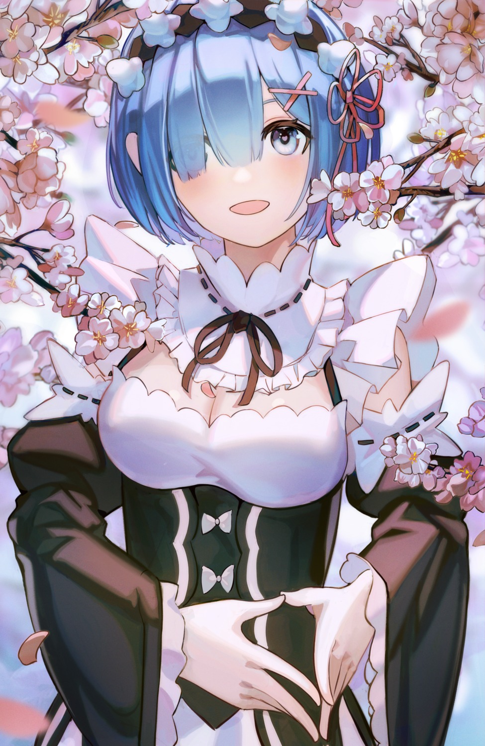cleavage, maid, re:zero_kara_hajimeru_isekai_seikatsu, rem_(re_zero), werlt