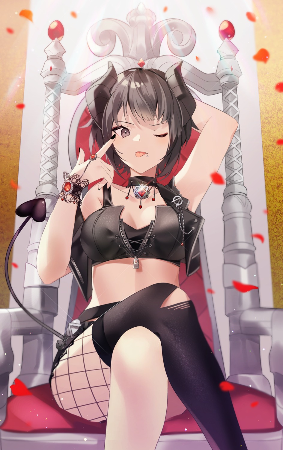 fishnets, horns, tail, thighhighs, torn_clothes, yuhi_(hssh_6)