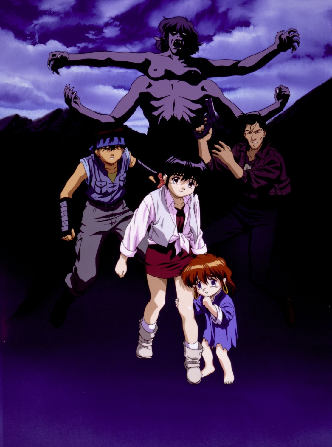 3x3_eyes, ayanokouji_pai, fujii_yakumo, gun, jake_macdonald, monster, ran_pao_pao, torn_clothes