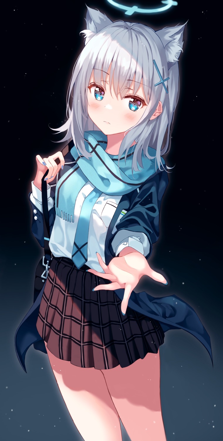 animal_ears, blue_archive, halo, nekomimi, seifuku, shaffelli, sunaookami_shiroko