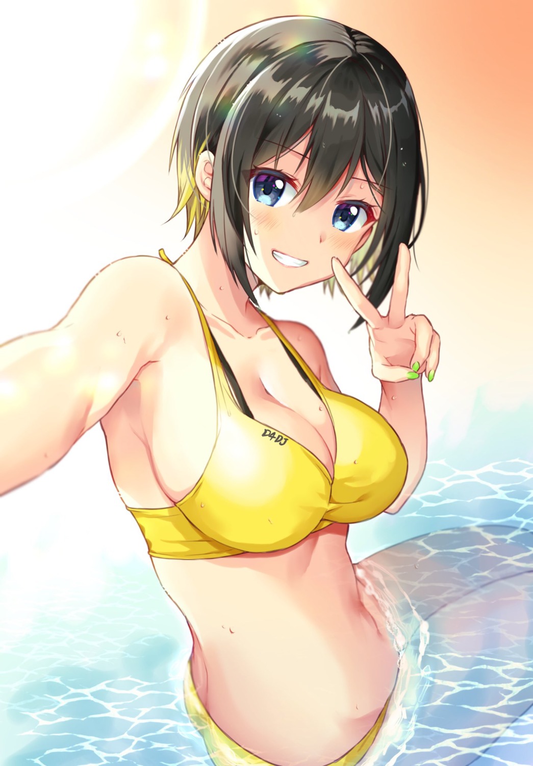 akashi_maho, bikini, cleavage, d4dj, swimsuits, wet, yam_(yamap_mako)