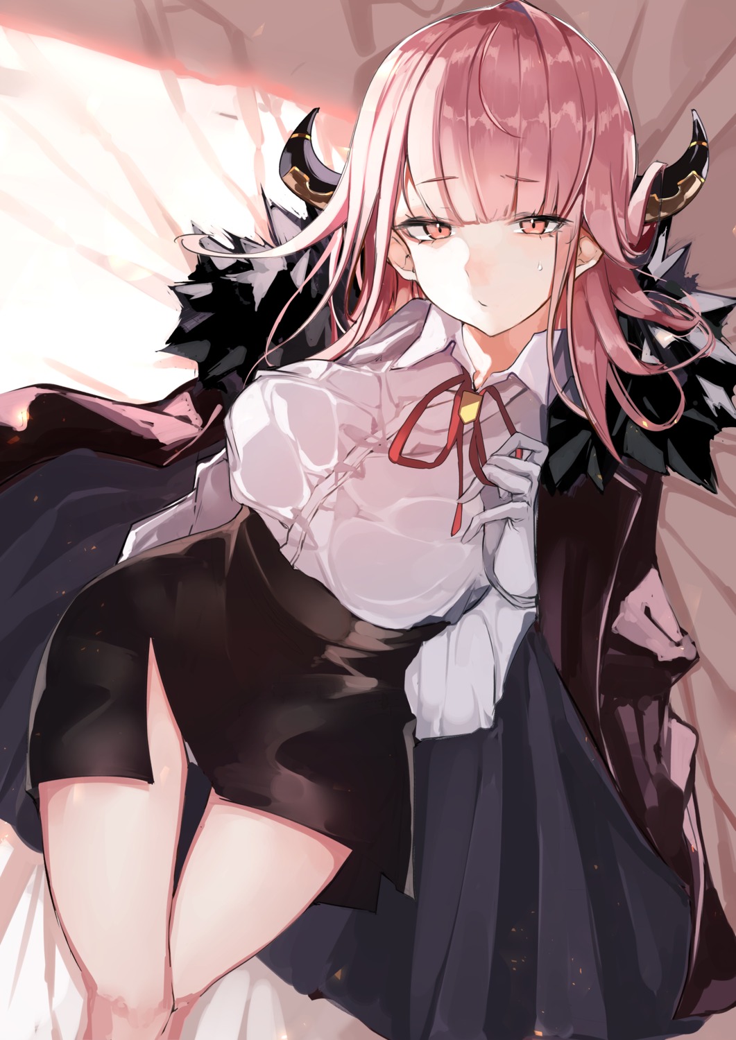 blue_archive, dress_shirt, horns, pantsu, rikuhachima_aru, sas_(ls08b), skirt_lift