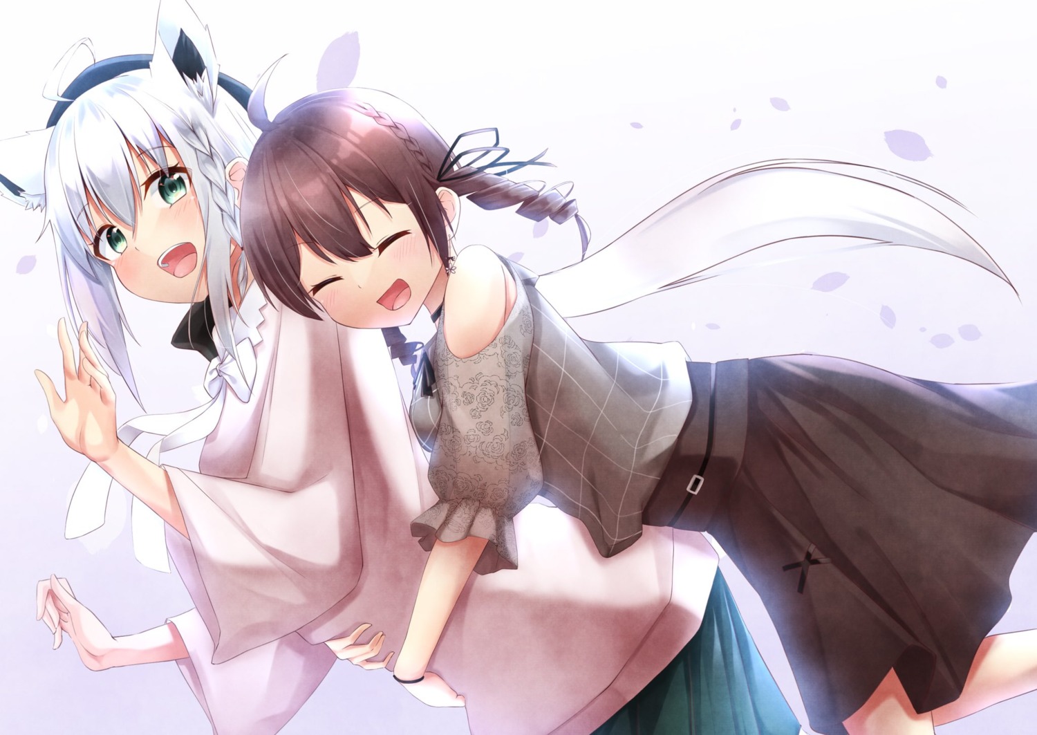 animal_ears, hololive, hololive_gamers, kitsune, miki_miki, natsuiro_matsuri, see_through, shirakami_fubuki, yuri