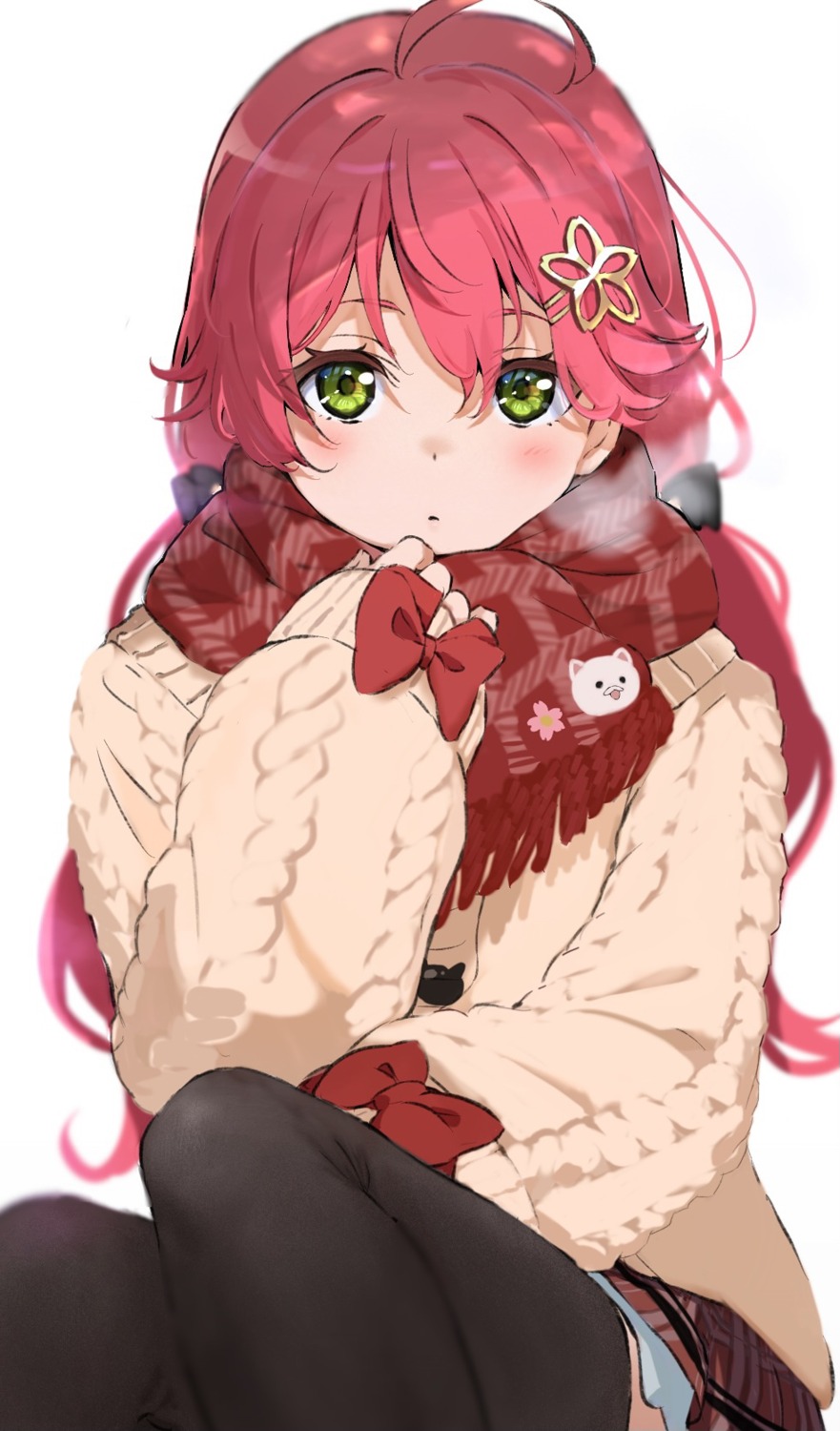 hololive, icehotmilktea, sakura_miko, skirt_lift, sweater, thighhighs