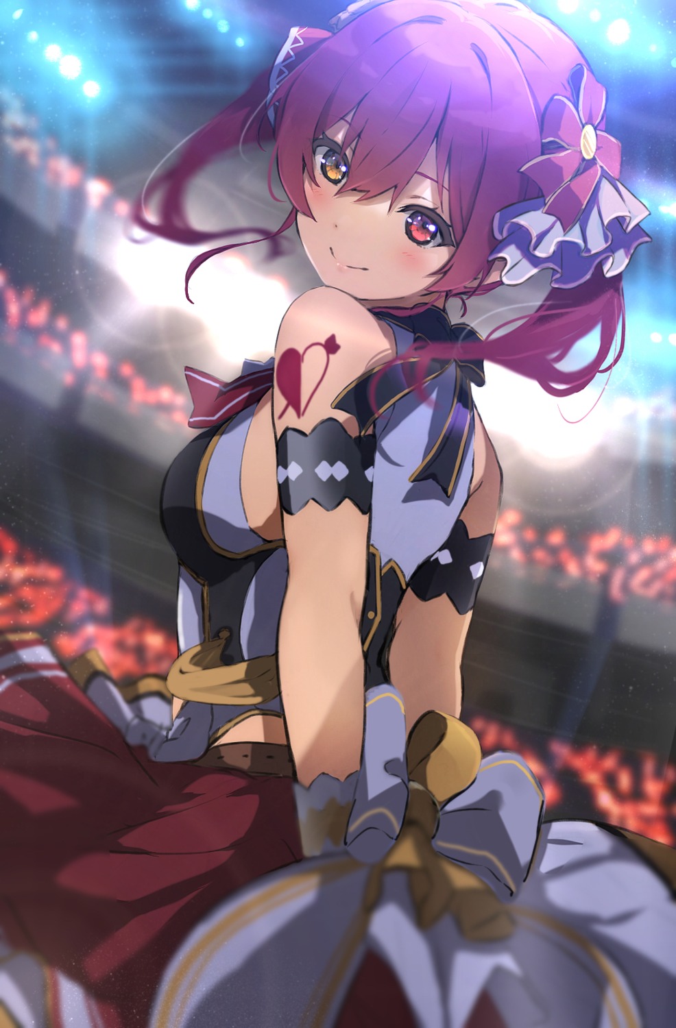 heterochromia, hololive, houshou_marine, icehotmilktea, skirt_lift, tattoo