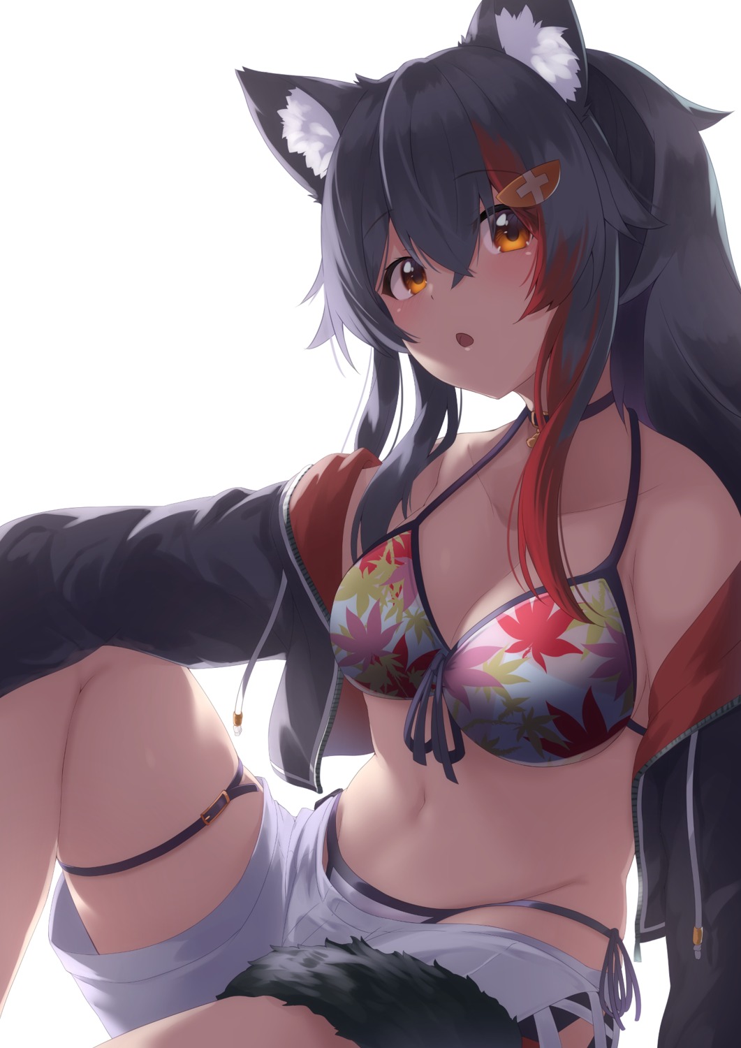 animal_ears, bikini, cleavage, enatsu, garter, hololive, hololive_gamers, ookami_mio, swimsuits, tail