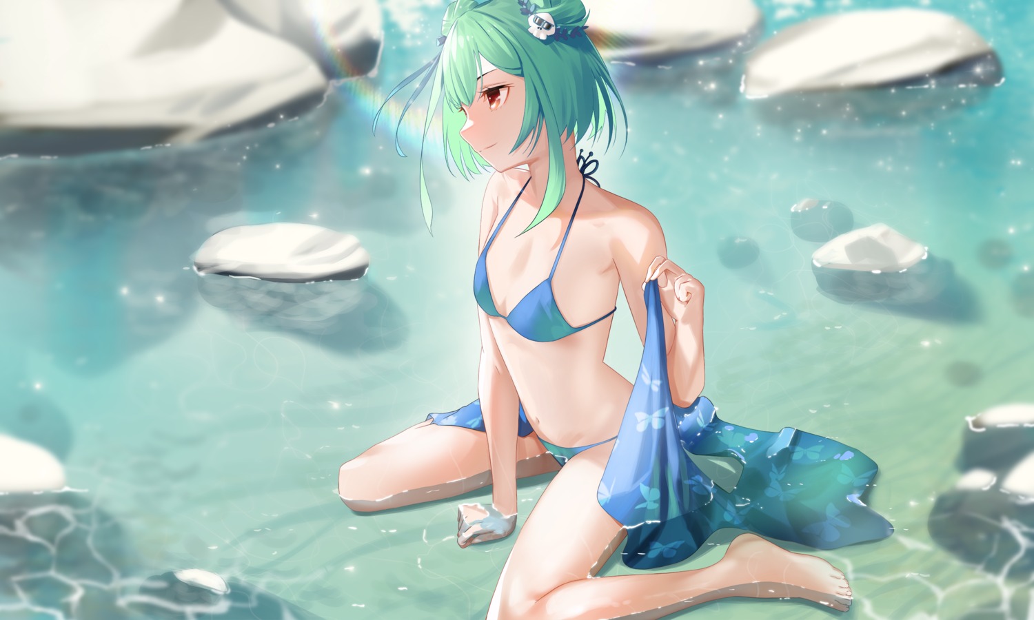 bikini, cleavage, hololive, kuroi_enpitsu, swimsuits, uruha_rushia, wet