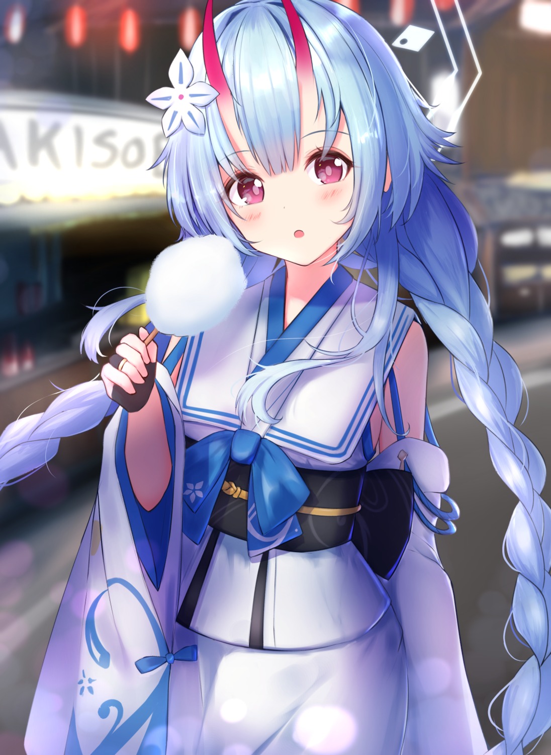 blue_archive, horns, japanese_clothes, ustn, waraku_chise
