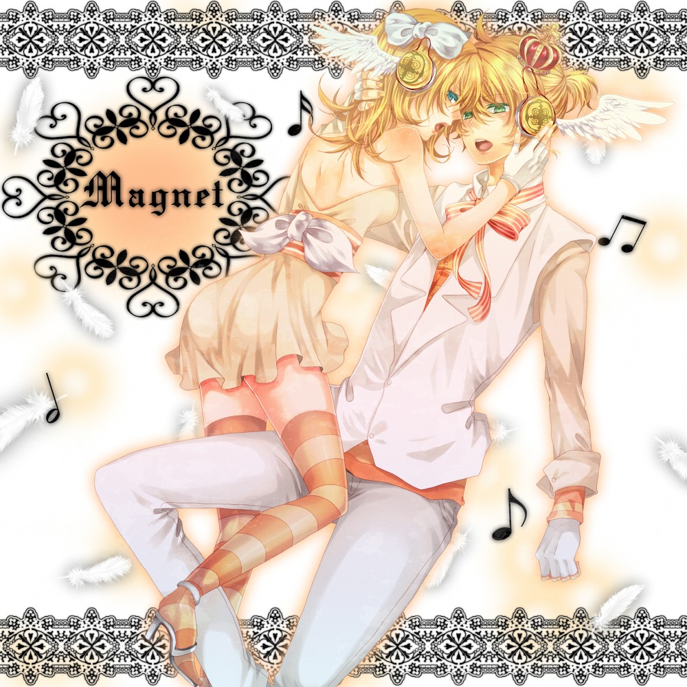 denko, kagamine_len, kagamine_rin, magnet_(vocaloid), thighhighs, vocaloid