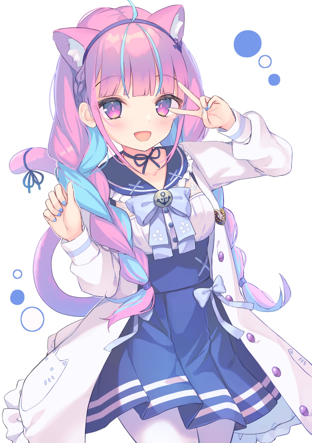 animal_ears, hololive, minato_aqua, miyanome, nekomimi, seifuku, tail