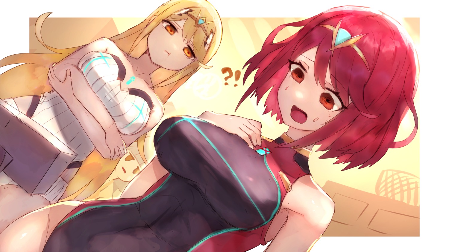 hikari_(xenoblade_2), homura_(xenoblade_2), shiburingaru, swimsuits, wallpaper, xenoblade_(series), xenoblade_2