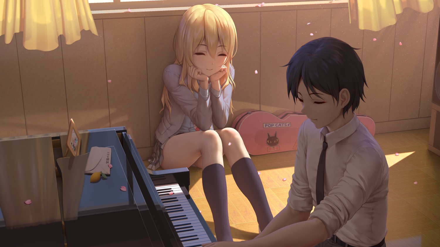 arima_kousei, miyazono_kaori, seifuku, shigatsu_wa_kimi_no_uso, skirt_lift, sweater, tokinohimitsu, wallpaper