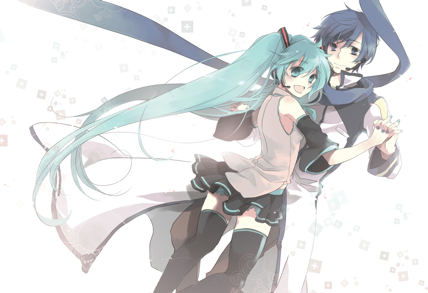 hatsune_miku, jonejung, kaito, thighhighs, vocaloid