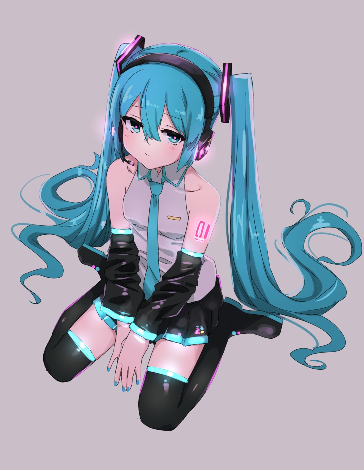 hatsune_miku, headphones, igo_miku, tattoo, thighhighs, vocaloid