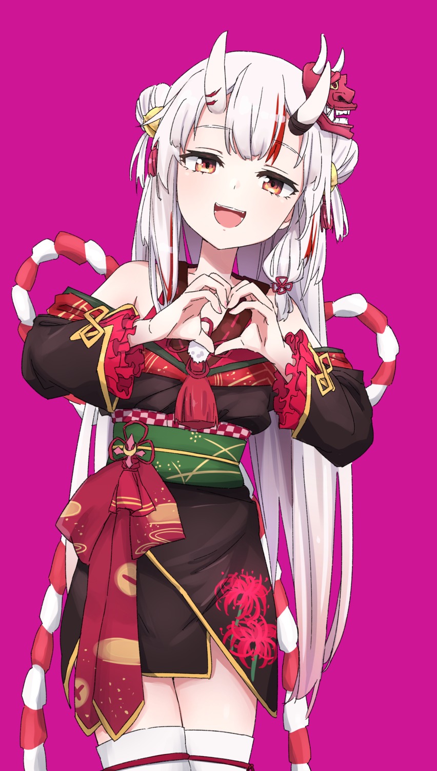 hololive, horns, igo_miku, japanese_clothes, nakiri_ayame, thighhighs