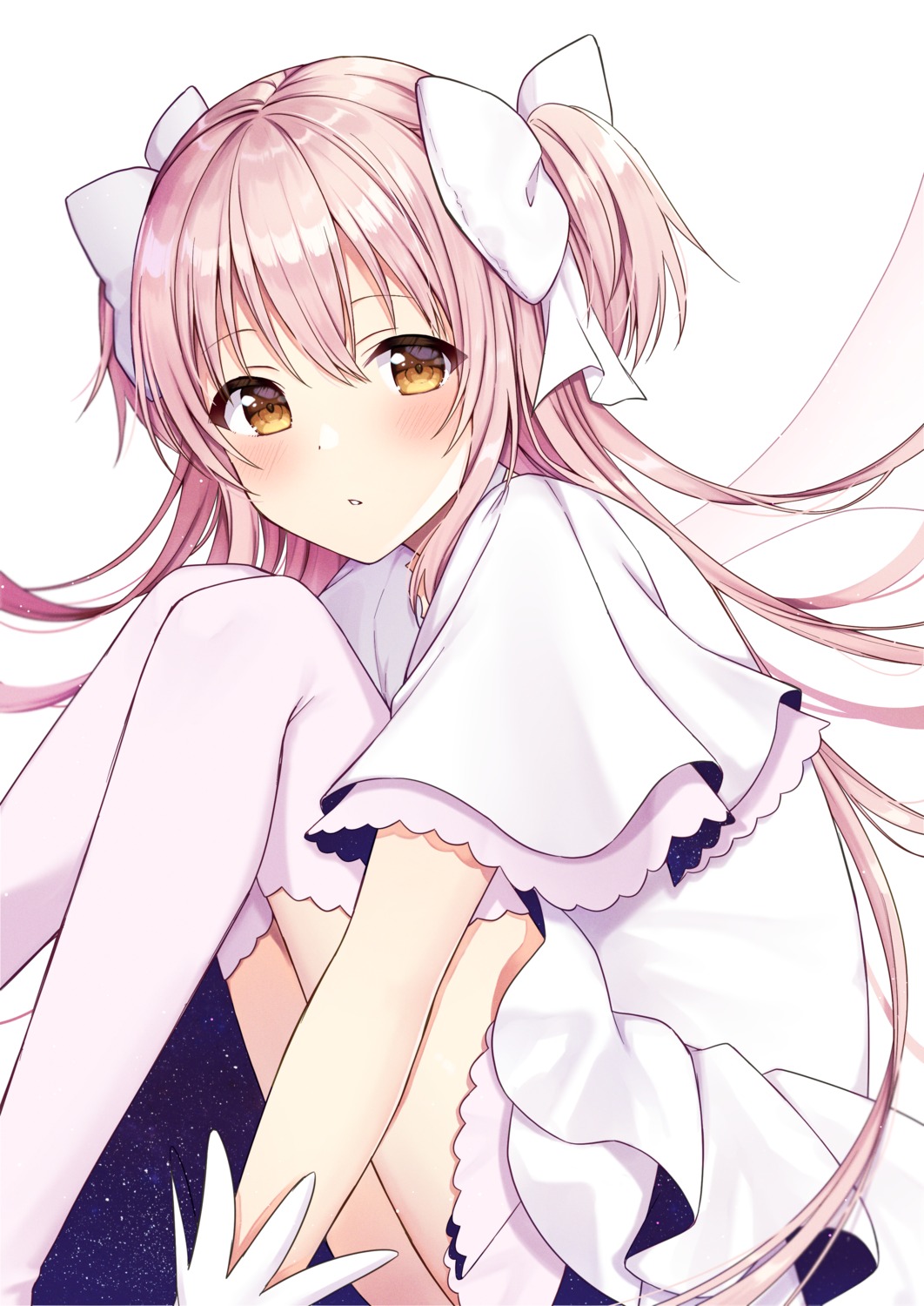 dress, kaname_madoka, kashiwa_mochico, mahou_shoujo_madoka_magica, skirt_lift, thighhighs, ultimate_madoka