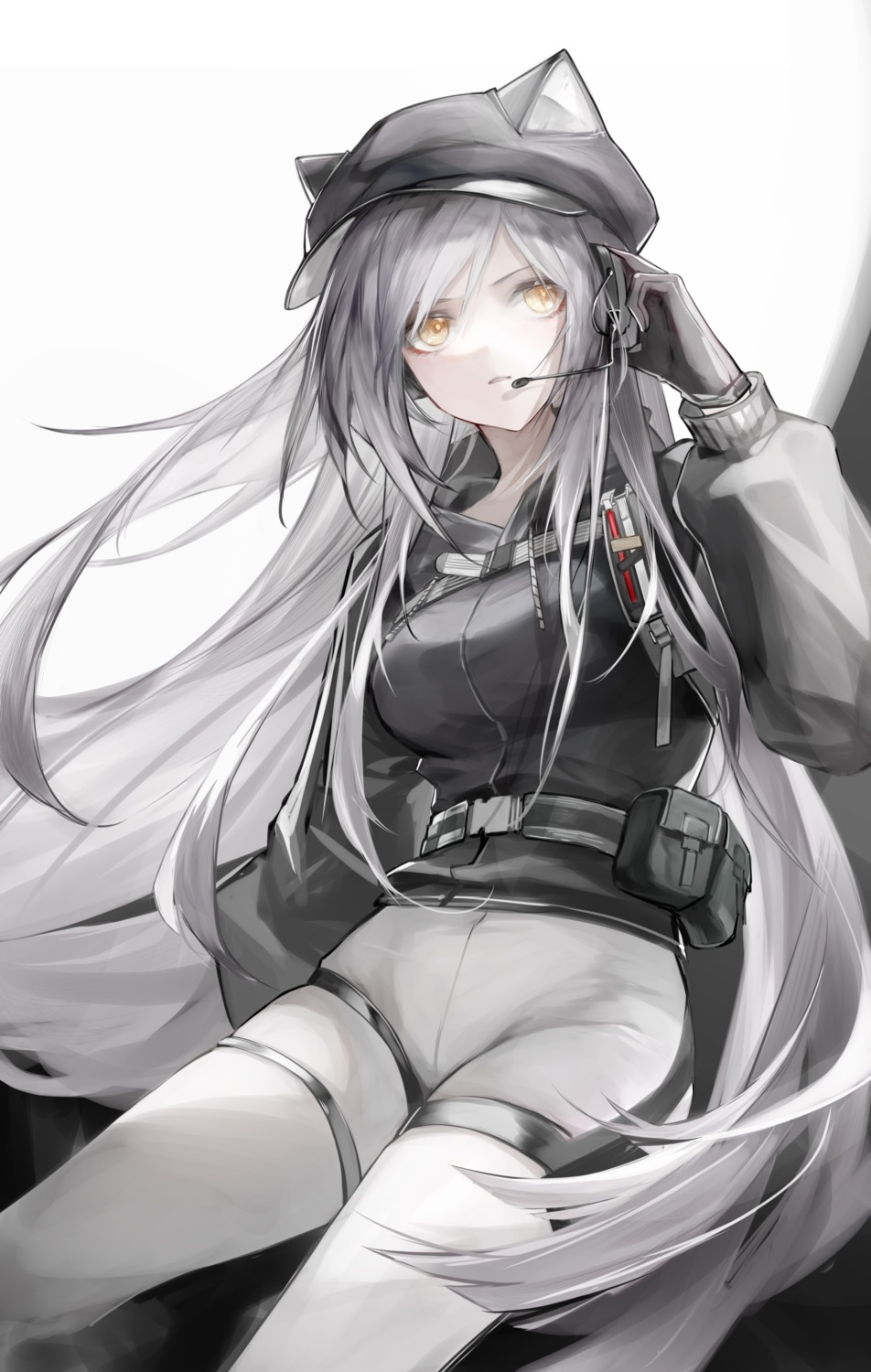 animal_ears, arknights, garter, headphones, qiangjitong, schwarz_(arknights)