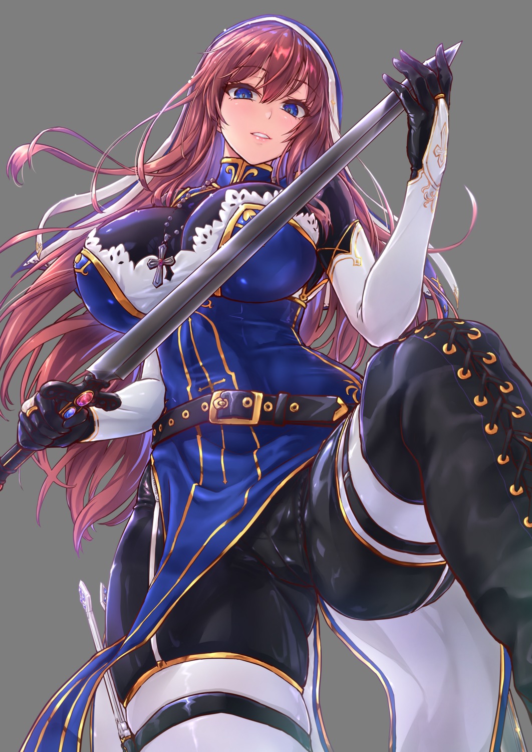 bodysuit, nun, sword, thighhighs, tori_(puru0083)