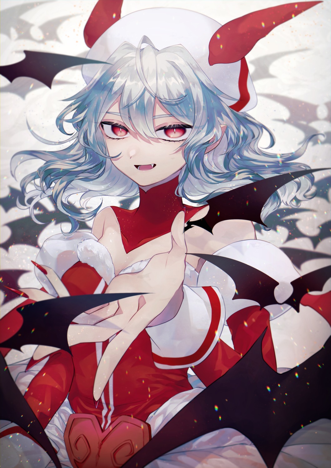 cleavage, katai_(nekoneko0720), no_bra, remilia_scarlet, touhou, wings